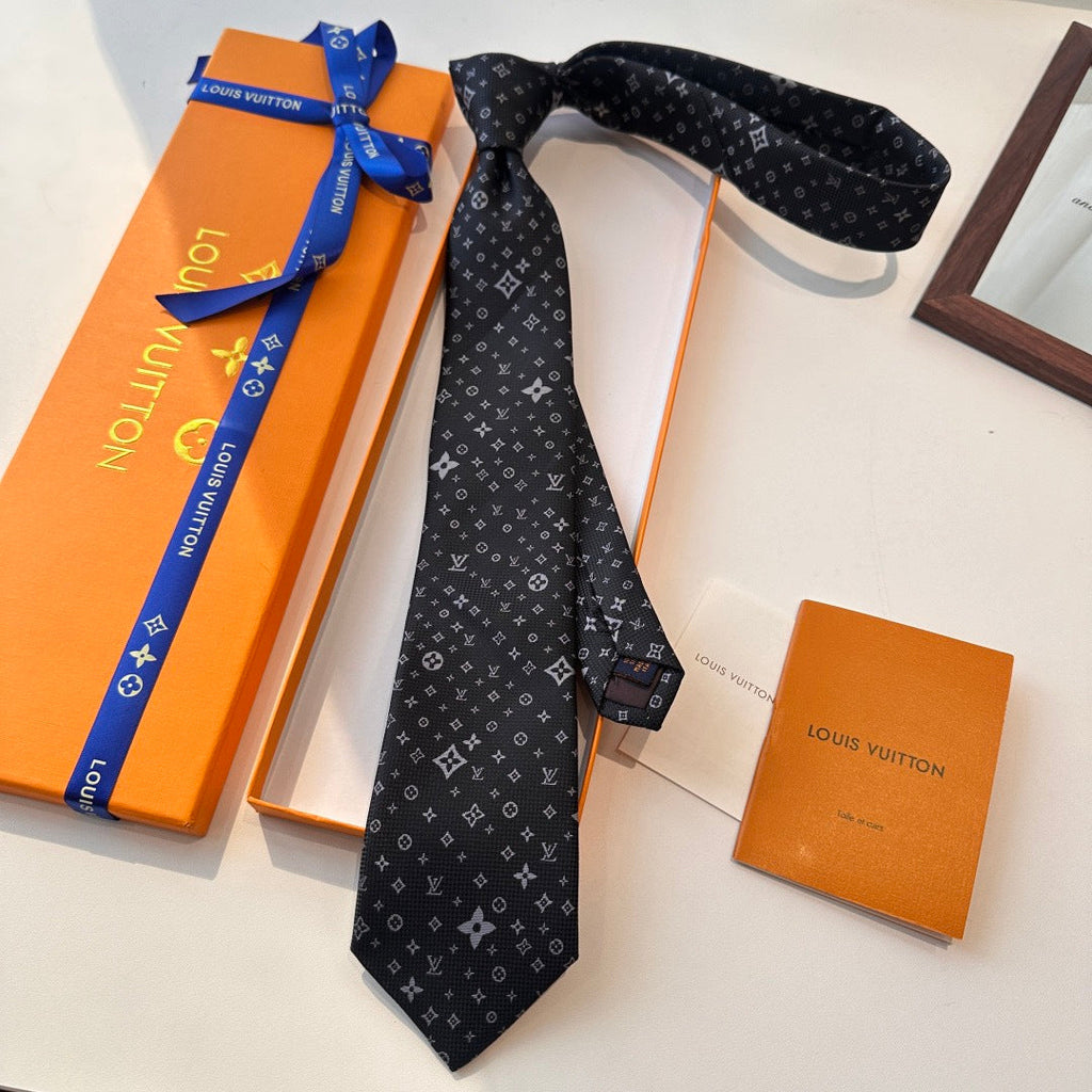Louis Vuitton Style Men's Monogram Flower Silk Tie