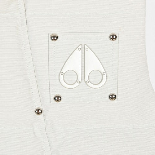 Moose Knuckles Puffer Vest in White with Tonal Logo and Stud Details