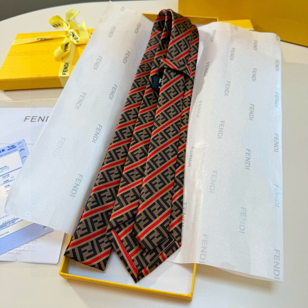 Fendi Style Men's FF Diagonal Jacquard Silk Tie