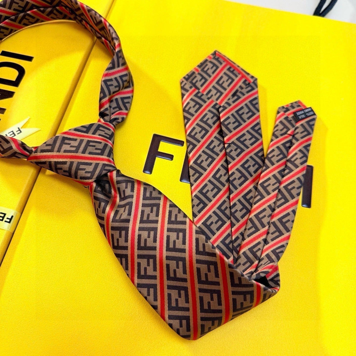 Fendi Style Men's FF Diagonal Jacquard Silk Tie