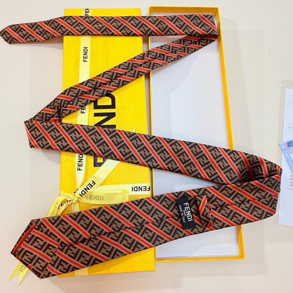 Fendi Style Men's FF Diagonal Jacquard Silk Tie