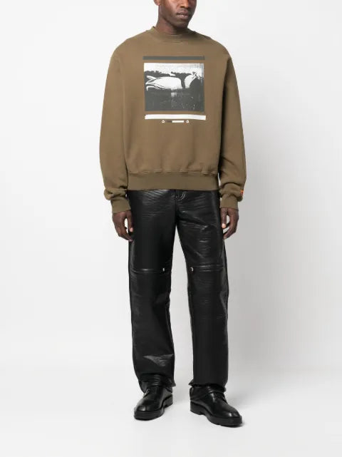 Heron Preston logo-patch bird-print cotton sweatshirt