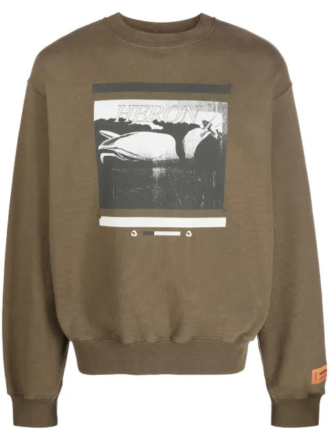 Heron Preston logo-patch bird-print cotton sweatshirt