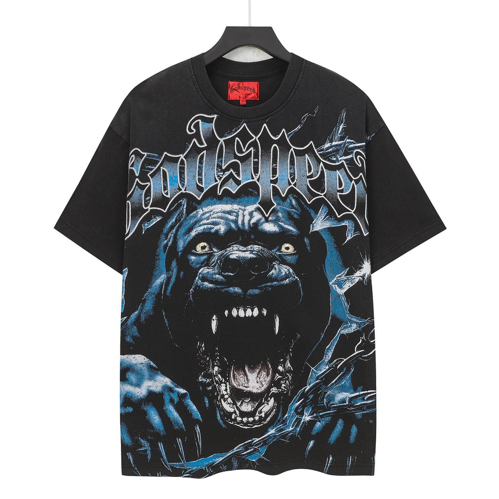 Godspeed Roaring Pitbull Vintage Short‑Sleeve Tee (Black)