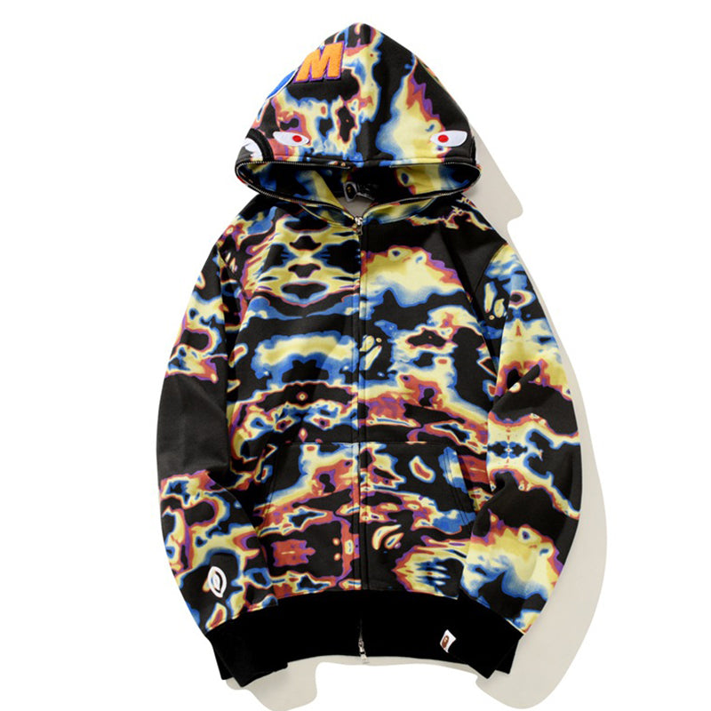 BAPE Color Camo Shark Zip Hoodie - Black & Yellow