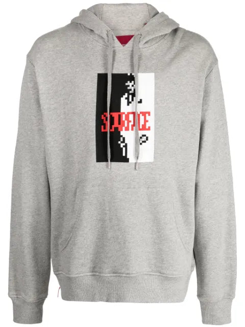 Mostly Heard Rarely Seen 8-Bit Say Hello To My Little Friend graphic-print cotton hoodie