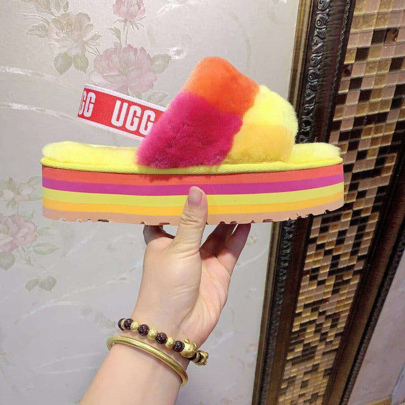 Yellow Color-Block Fluffy Platform Sandals — New Arrival | In Stock