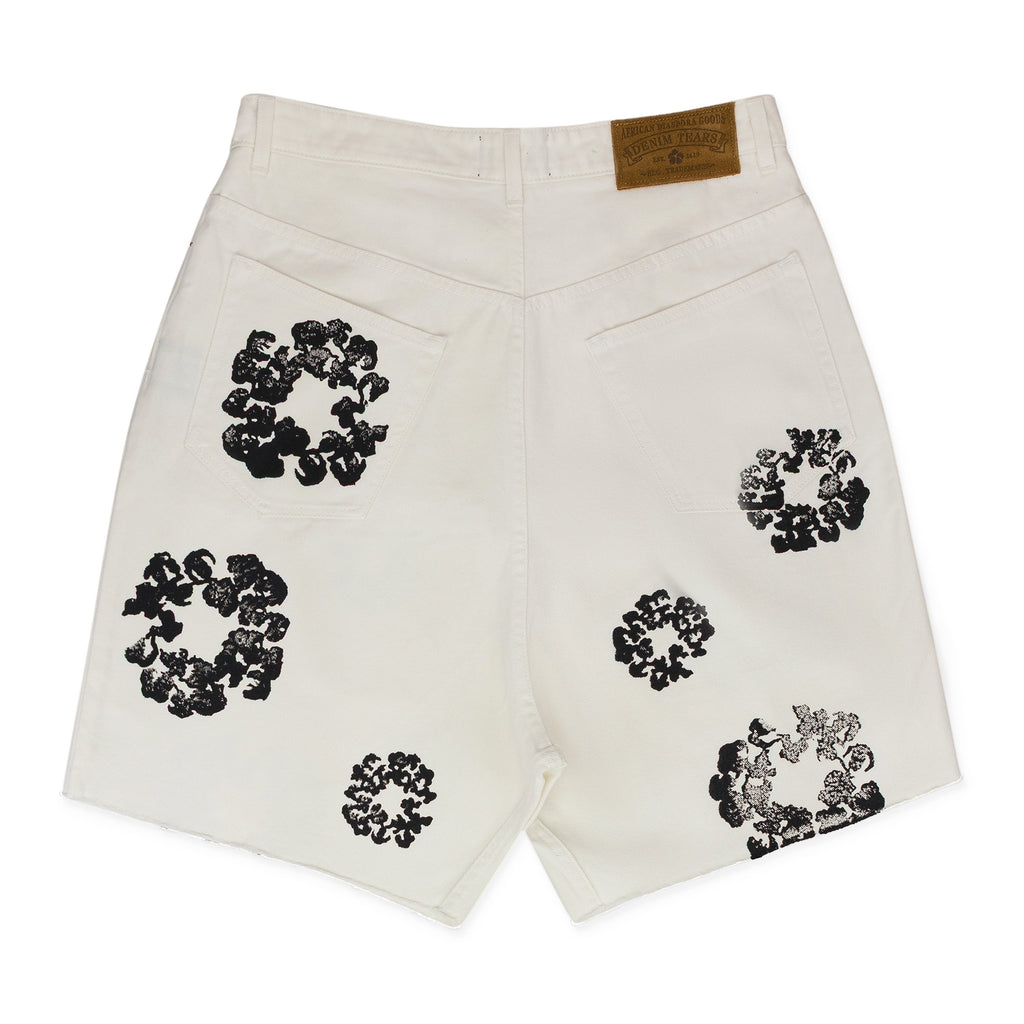 White Cotton Wreath Denim Shorts