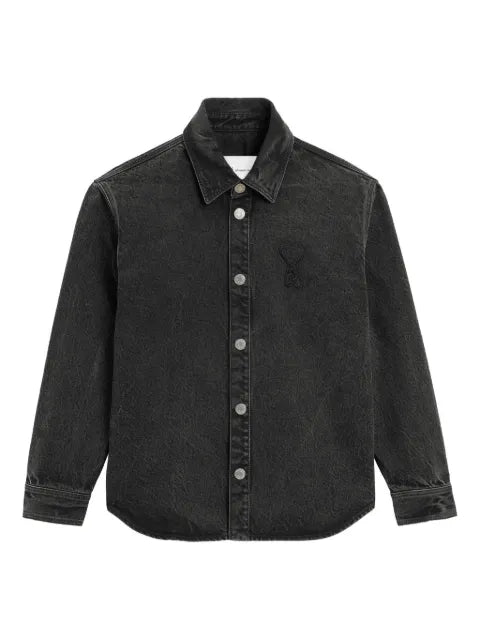 AMI Paris Overshirt with Knitted Ami de Coeur