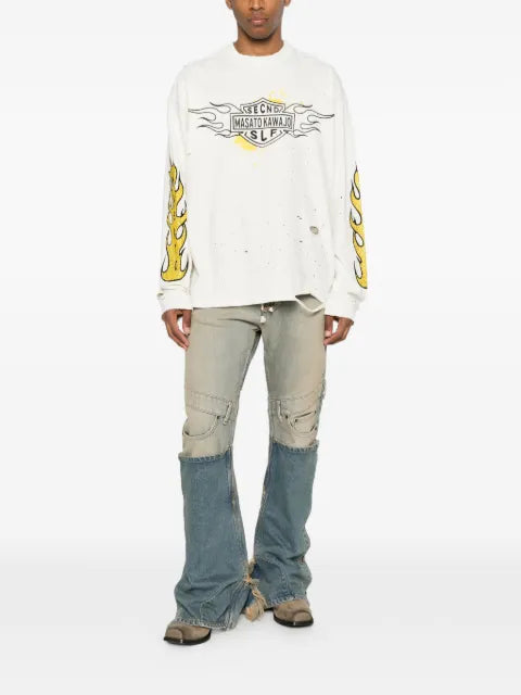 SECND SLF crystal-embellished distressed sweater