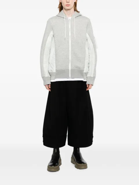 sacai panelled zip-up hoodie