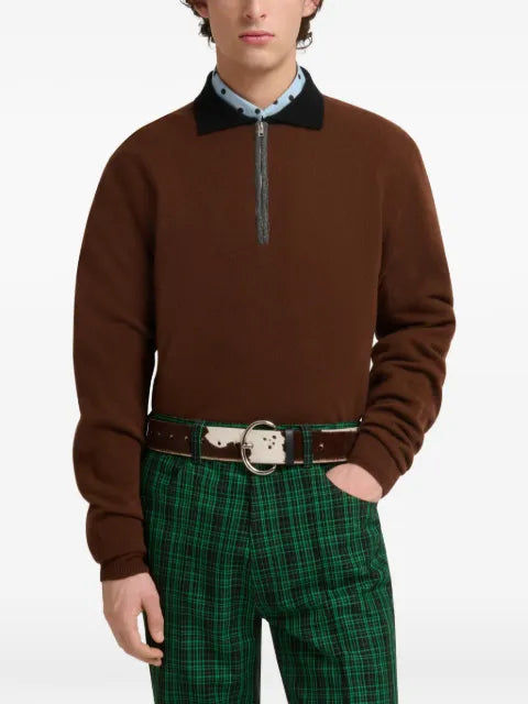 Marni brown cashmere polo jumper with layered effect