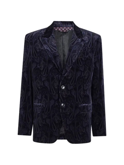 ETRO single-breasted cotton velvet jacket with paisley overprint
