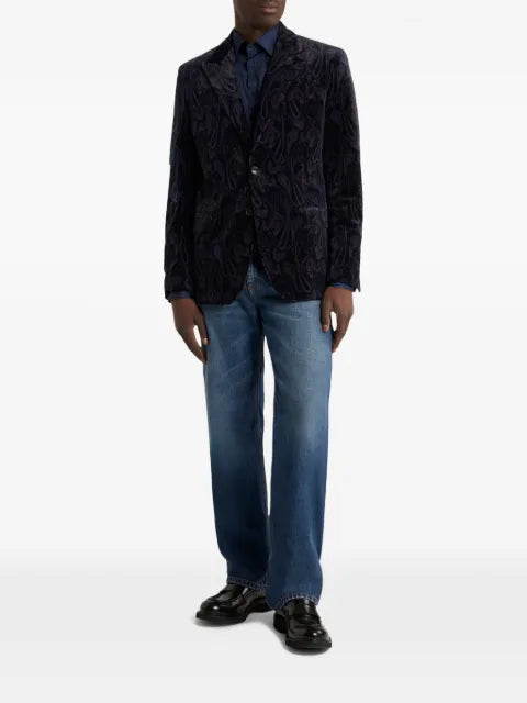 ETRO single-breasted cotton velvet jacket with paisley overprint