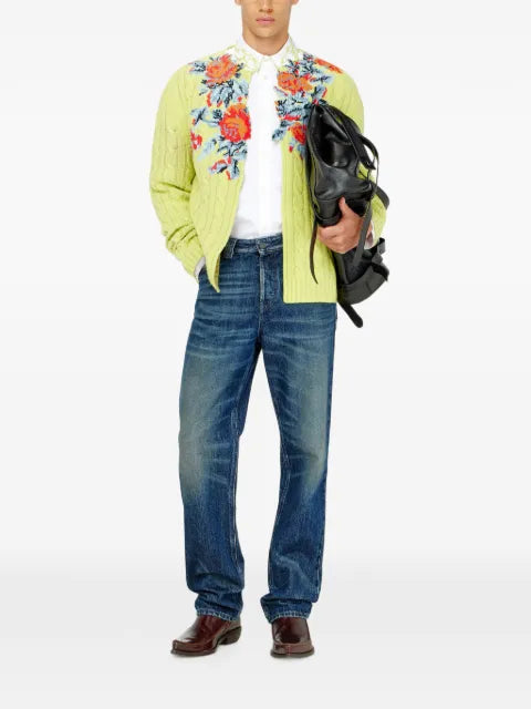 Diesel open-front cardigan in floral cable knit