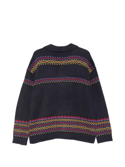 FOUND Isles horse-intarsia zip-up cardigan