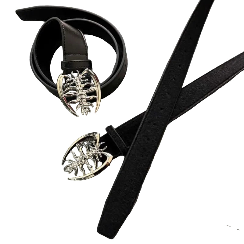 Skeleton Spine Leather Belt Sculpted Metal Buckle Avant Garde Waist