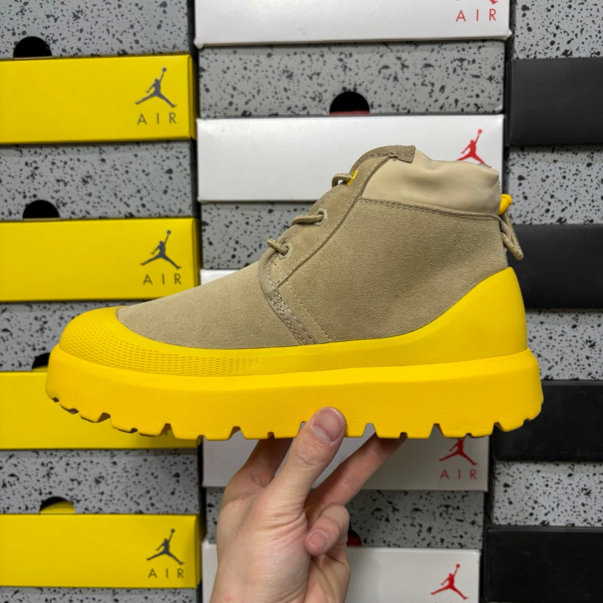 UGG Lace-Up Hiker Chukka Boot – Suede Boot with Yellow Lug Sole & Textured Midsole in Sand
