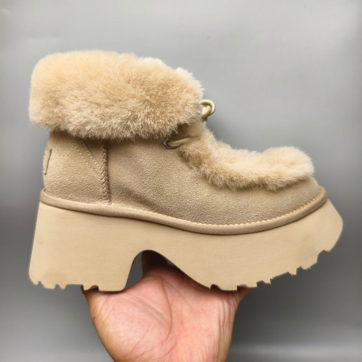 Mustard Fluffy Lace-Up Wedge Ankle Boots — New Arrival | In Stock