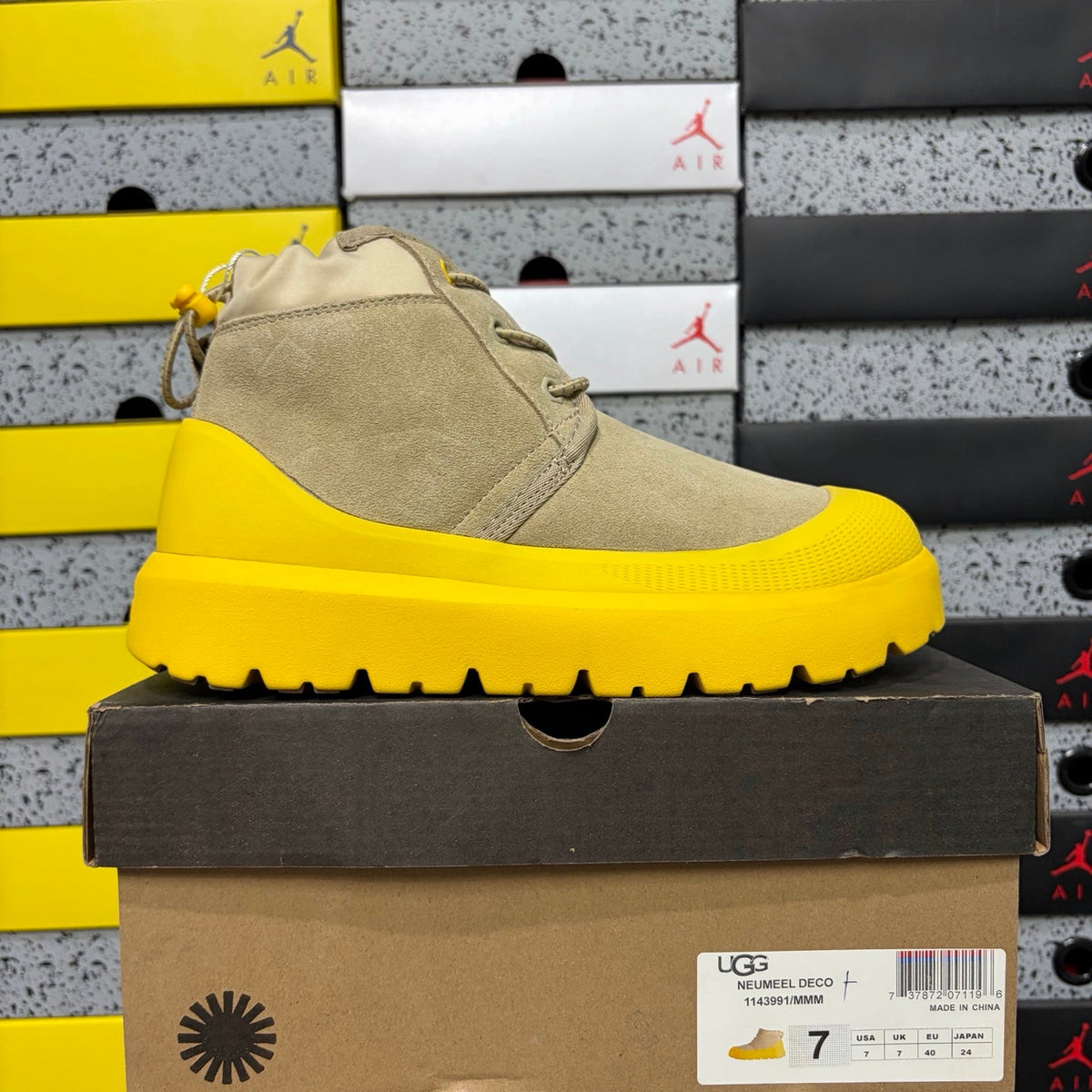 UGG Lace-Up Hiker Chukka Boot – Suede Boot with Yellow Lug Sole & Textured Midsole in Sand