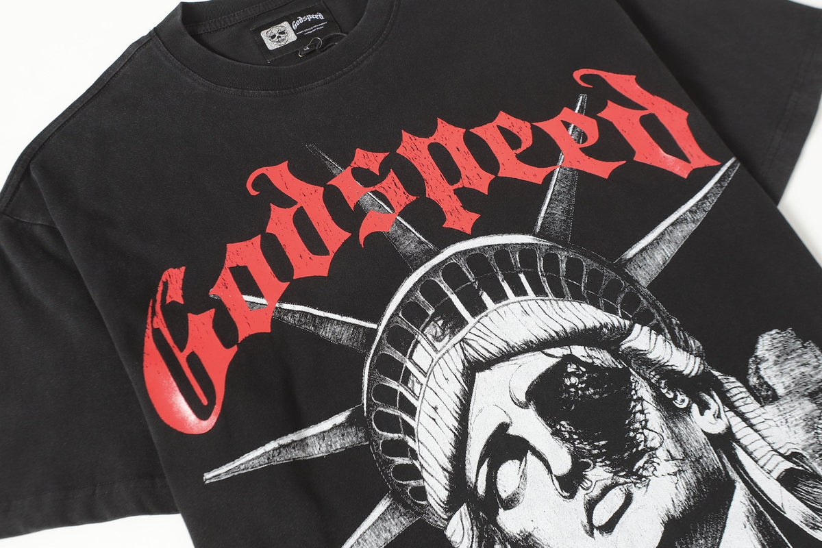 Godspeed Fallen Liberty Ruins Black Graphic Tee