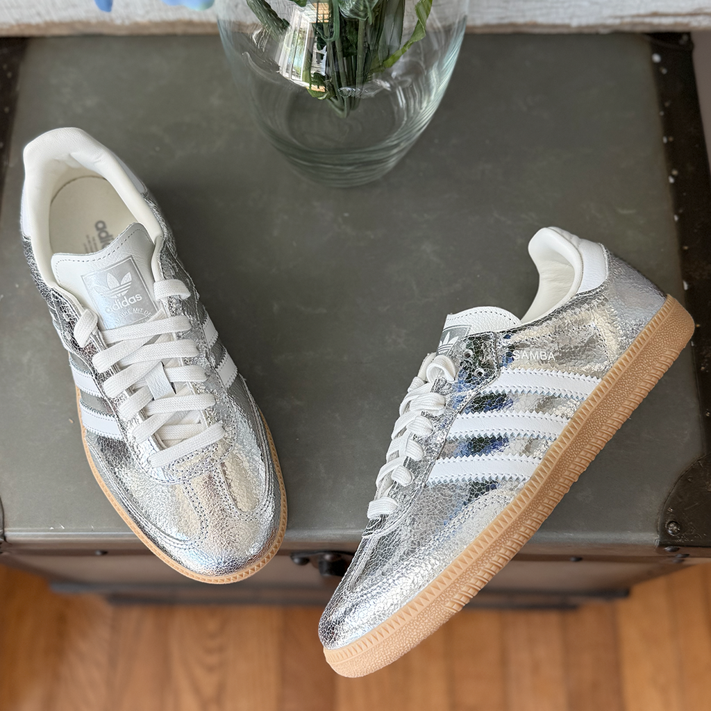 adidas Samba OG Silver Metallic Cracked Leather Women's