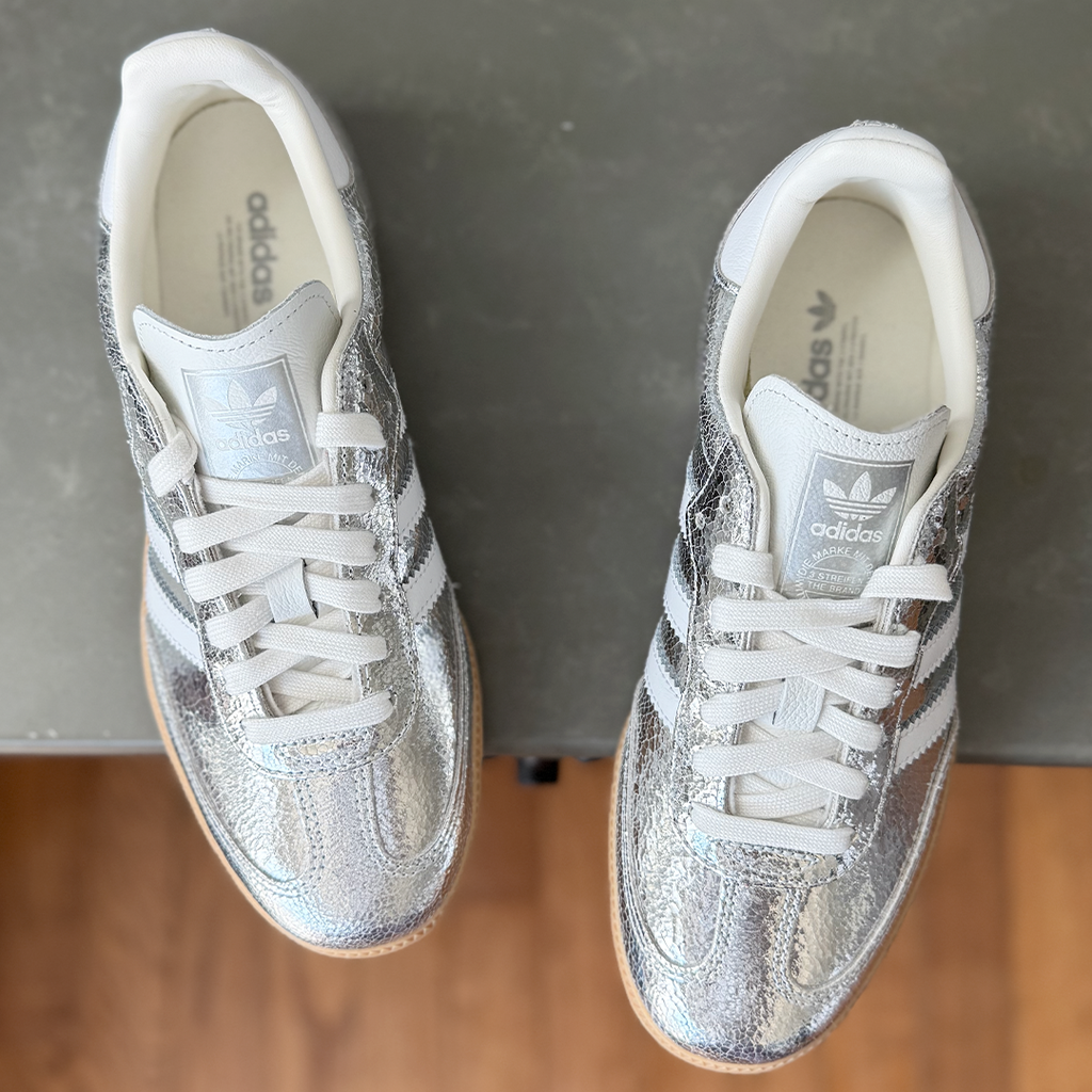 adidas Samba OG Silver Metallic Cracked Leather Women's