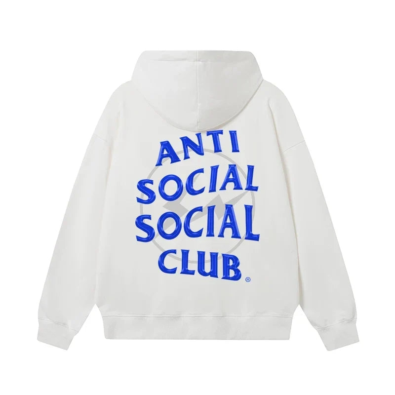 Anti Social Social Club Blue Logo White Hoodie