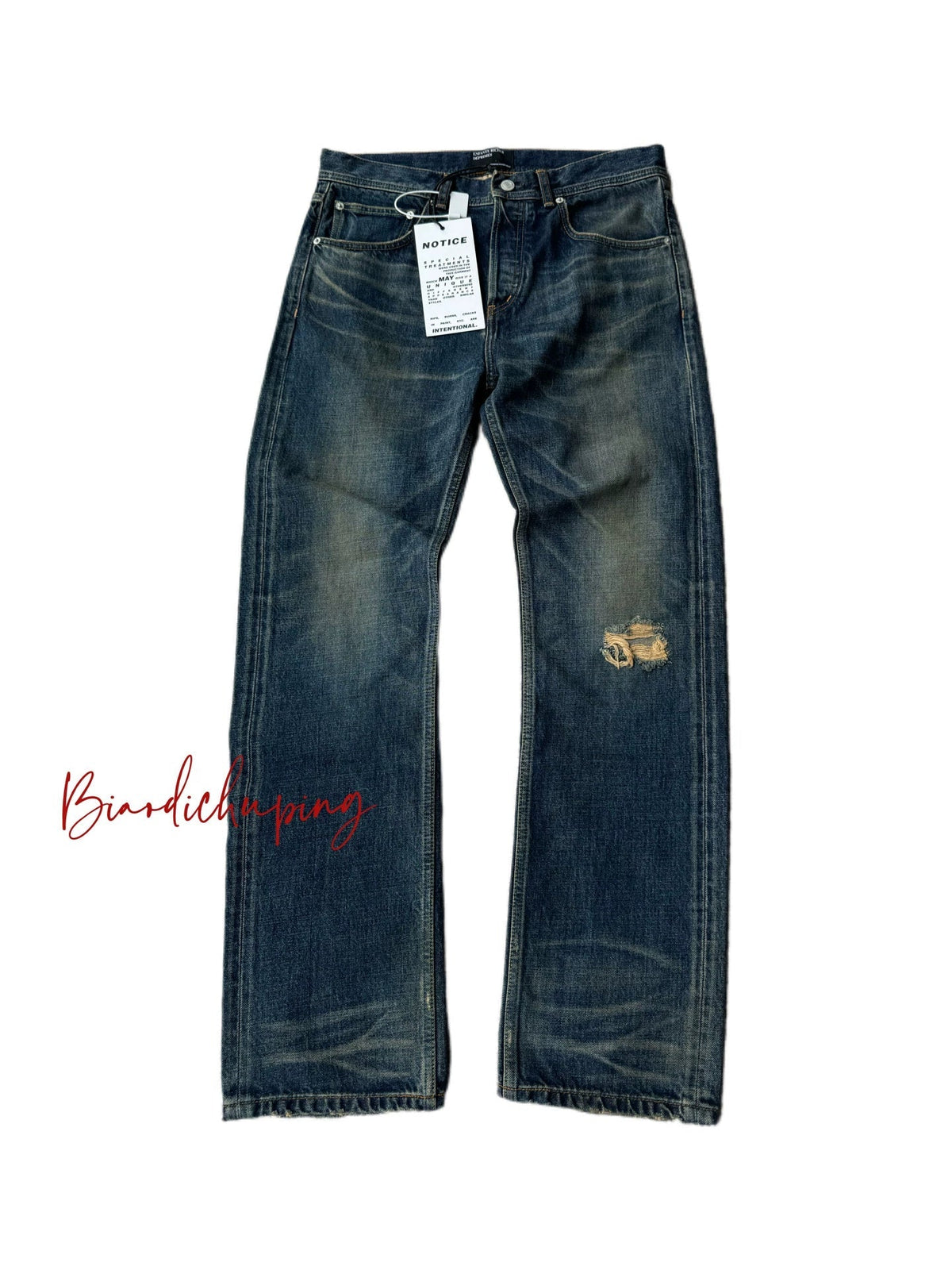 Echo Alley Washed Distressed Straight-Leg Jeans — Retro Blue