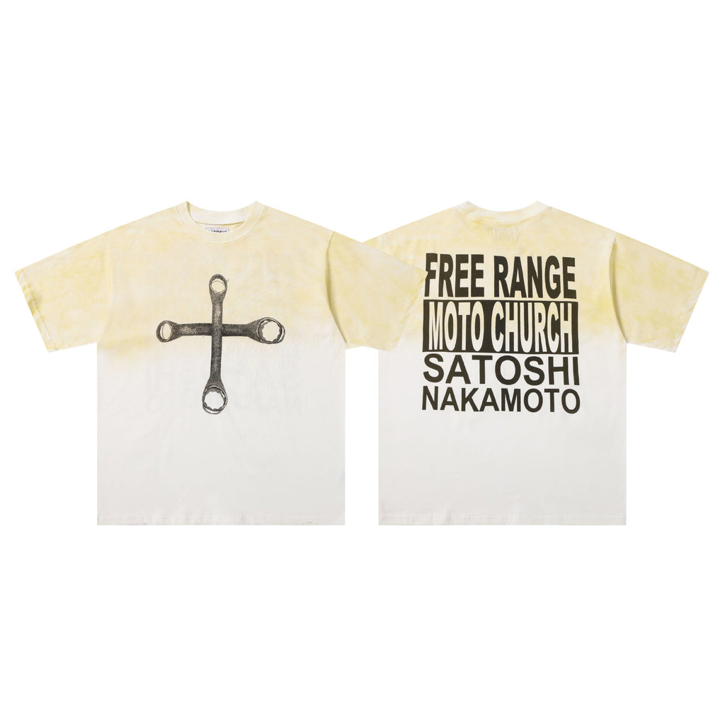 Satoshi Nakamoto Letter Graphic Washed Crew Neck Short Sleeve T-Shirt