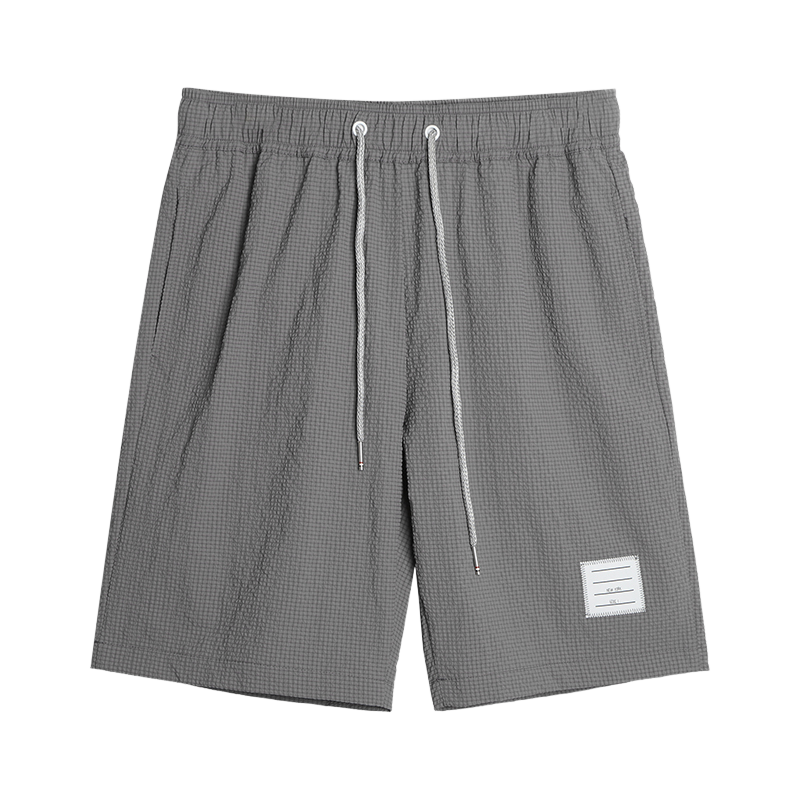 Thom Browne Style Men's Casual Shorts with Signature Four-Bar Detail
