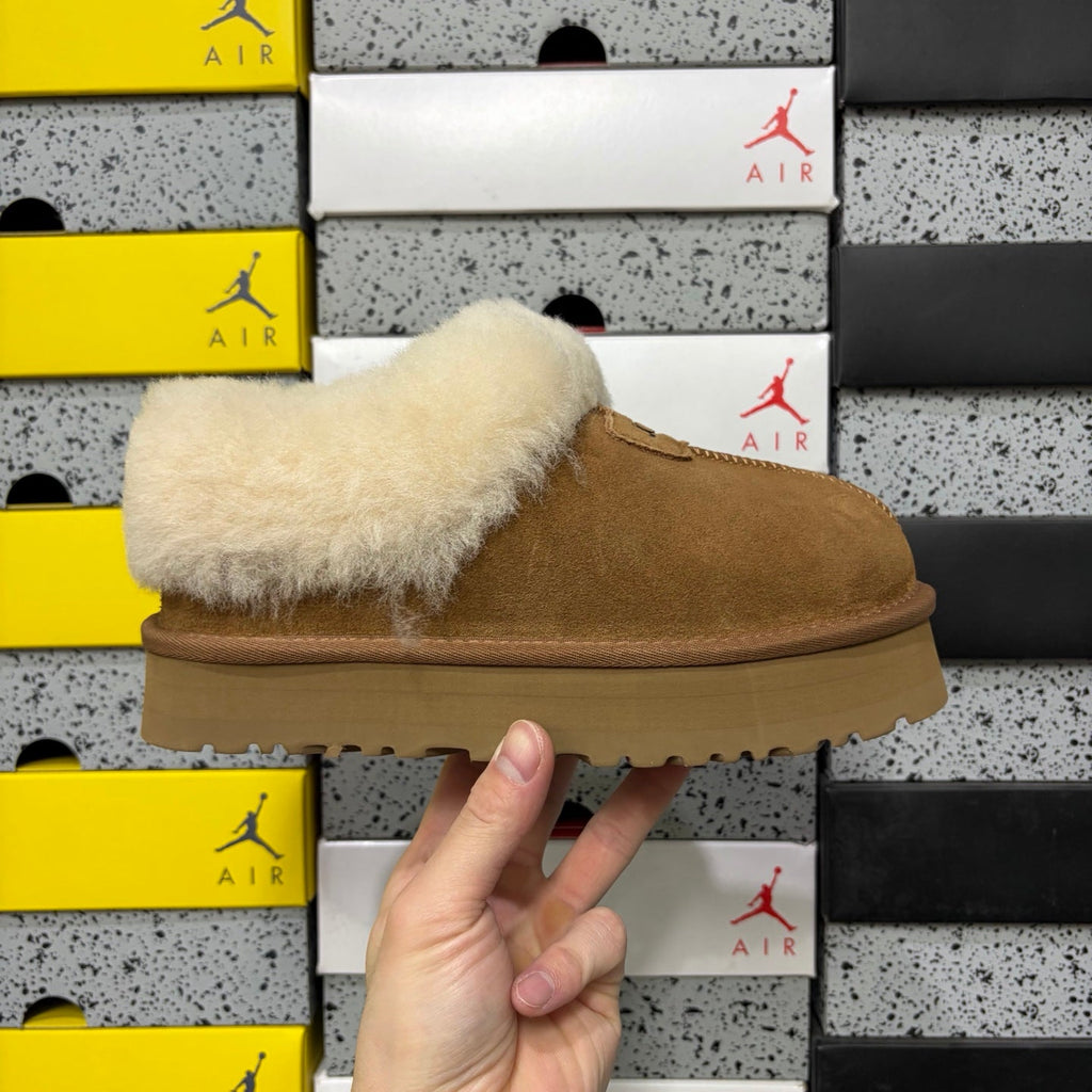 UGG Kallen Lace Slipper – Women’s Platform Suede Clog with Shearling Cuff in Chestnut