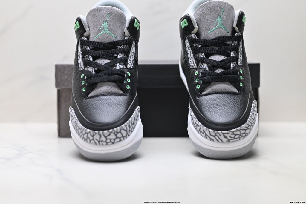 Air Jordan 3 Retro Black Green Cement Sneakers