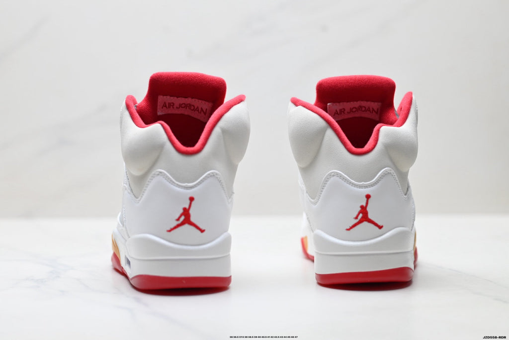 Air Jordan 5 Retro White Orange Red Sneakers