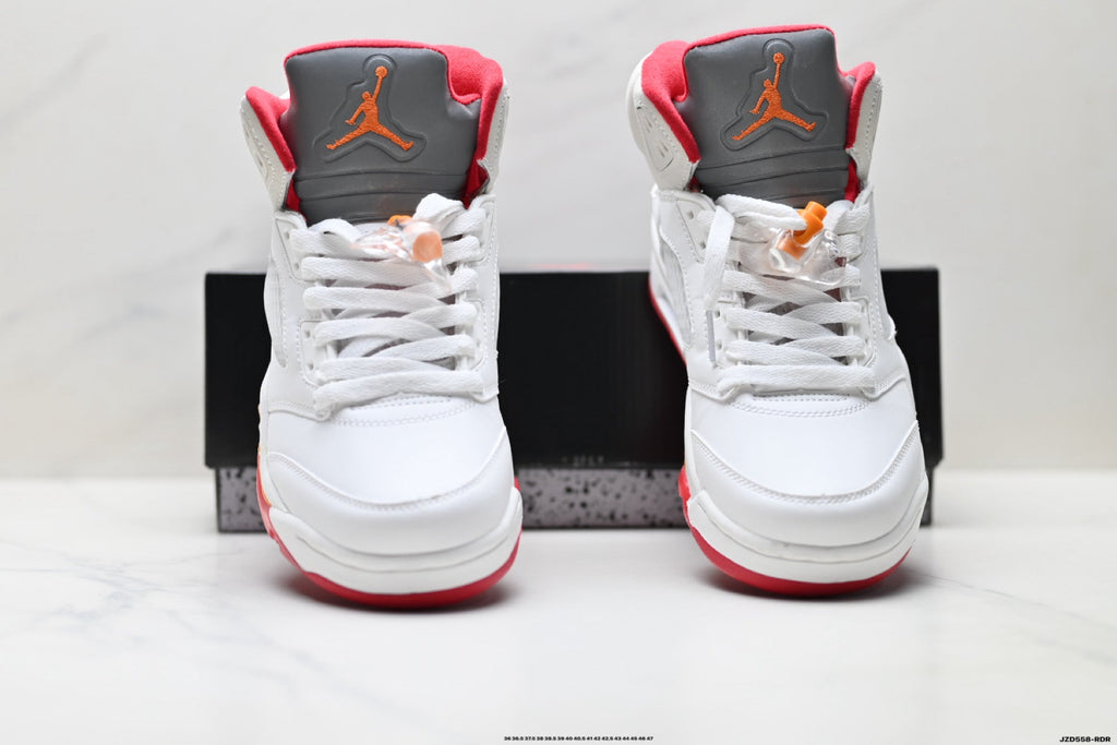 Air Jordan 5 Retro White Orange Red Sneakers