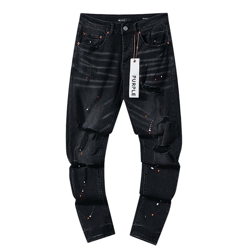 Purple Brand Paint Splatter Distressed Black Jeans
