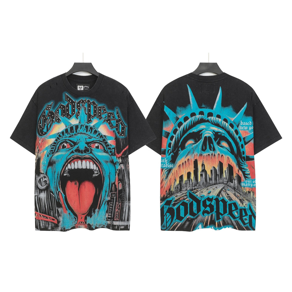 Godspeed Distressed Rhinestone Graphic T-Shirt