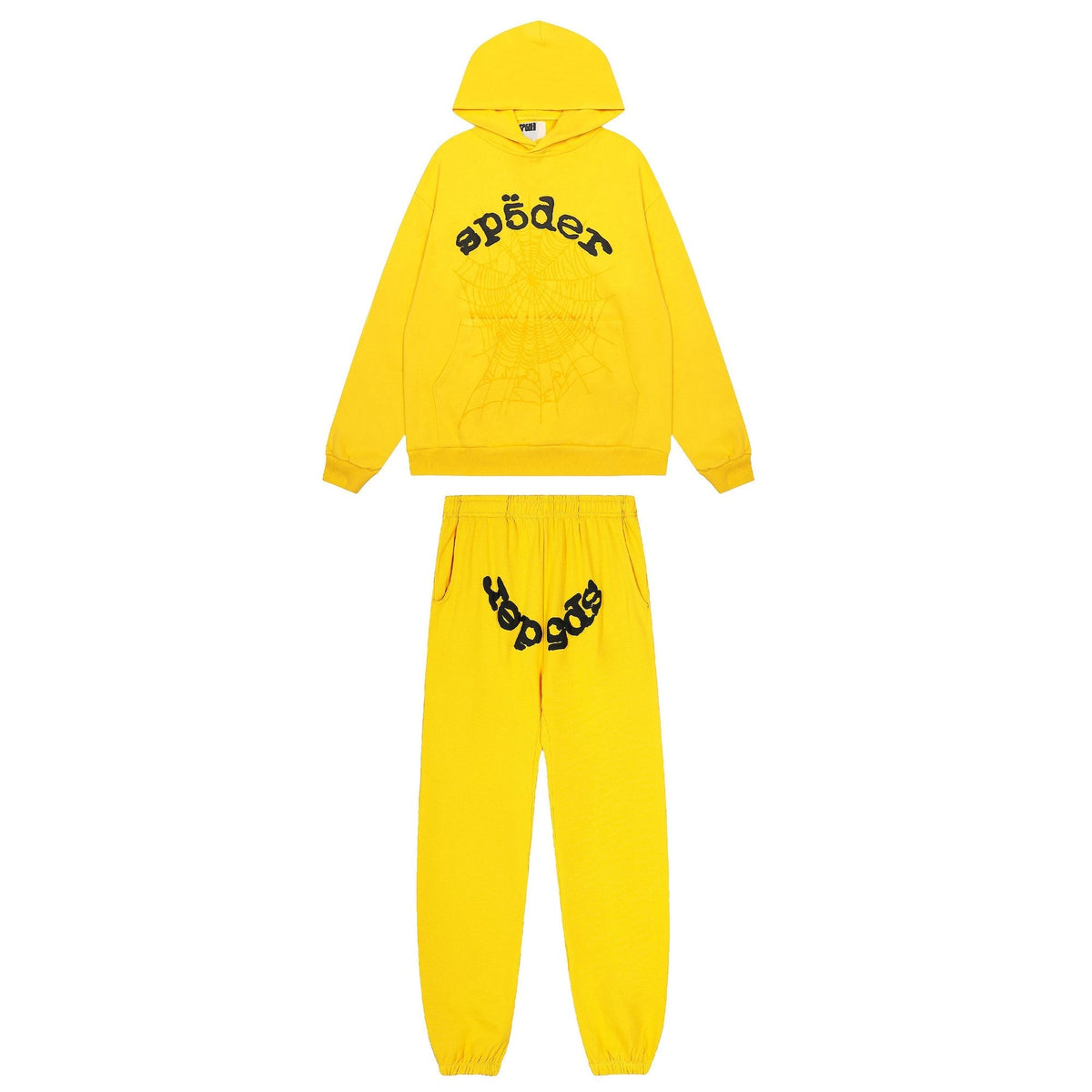 Sp5der Yellow Graphic Hoodie & Sweatpants Matching Set