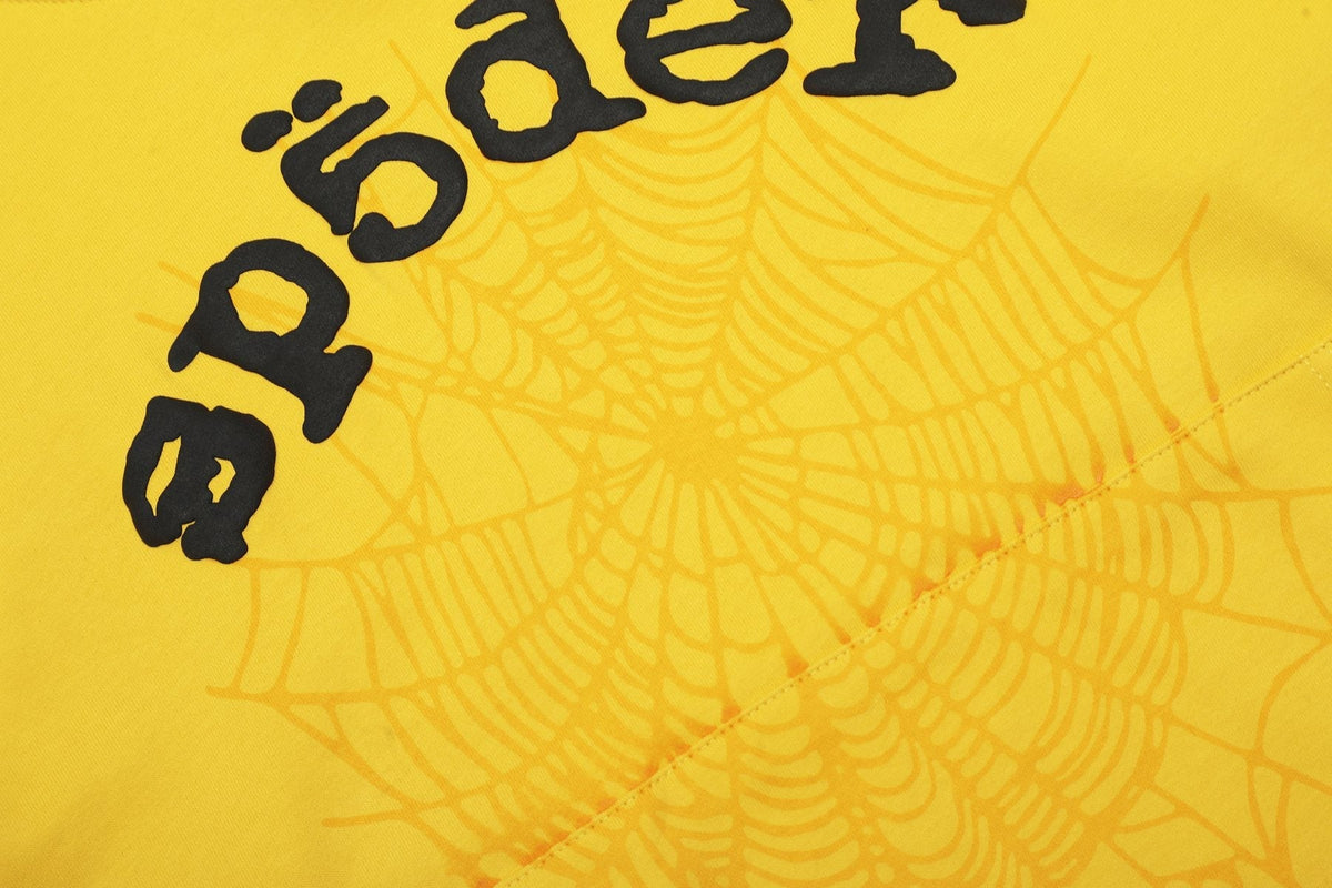 Sp5der Yellow Graphic Hoodie & Sweatpants Matching Set
