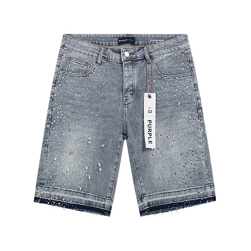 Purple Brand Rhinestone Light Wash Denim Shorts