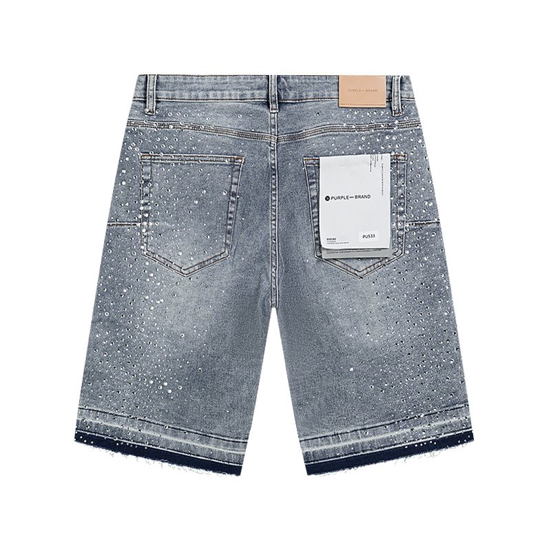 Purple Brand Rhinestone Light Wash Denim Shorts