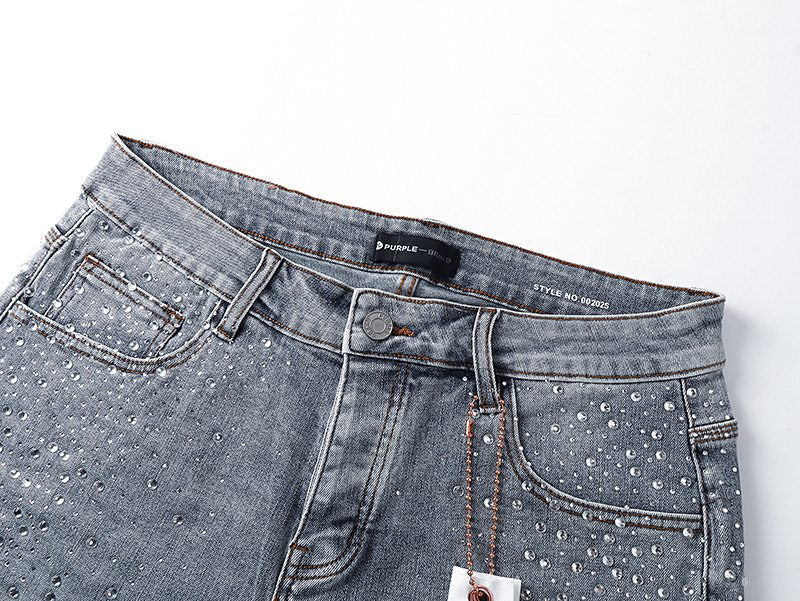 Purple Brand Rhinestone Light Wash Denim Shorts