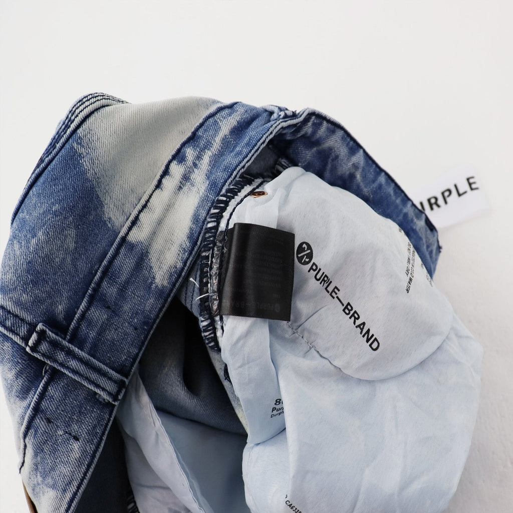 Purple Brand Light Blue Acid-Wash Denim Shorts