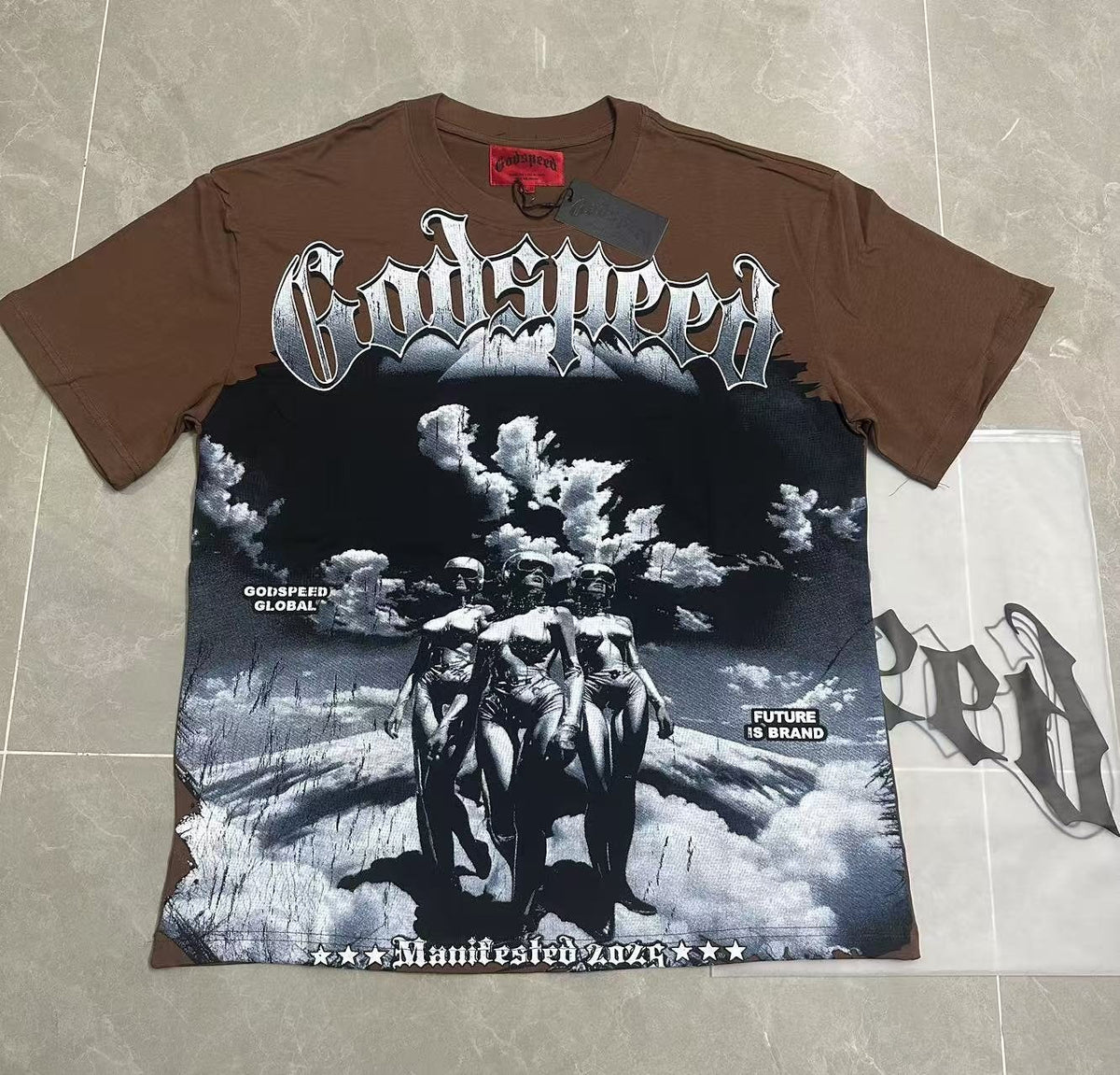 Godspeed Our Future Our Youth Brown Graphic T-Shirt