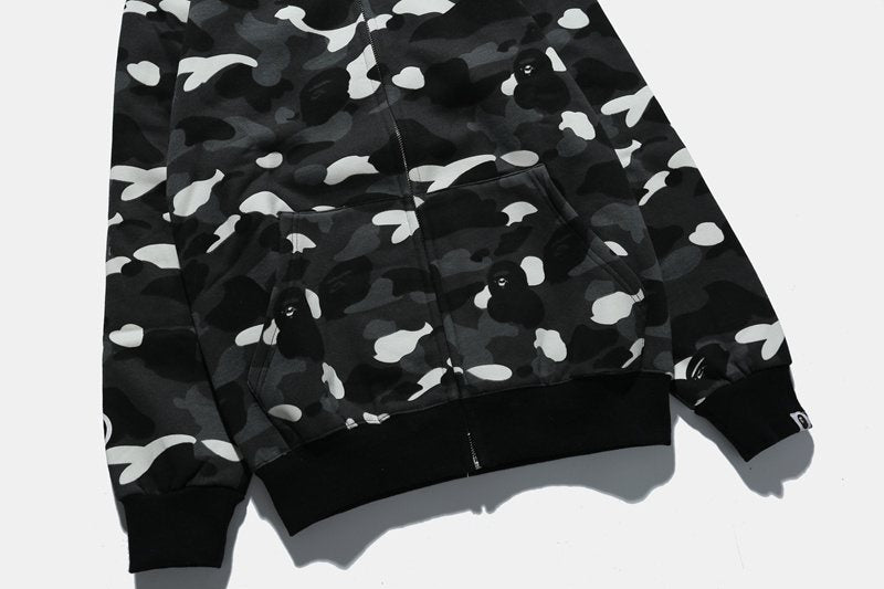 BAPE WGM Shark Camo Zip Hoodie - Black/White