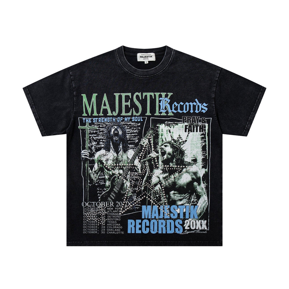 MAJESTIK Washed Black Concert-Collage Graphic T-Shirt