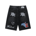 Black Gothic Patch Denim Shorts