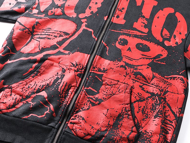 MIXED EMOTION Red Graphic Zip Hoodie