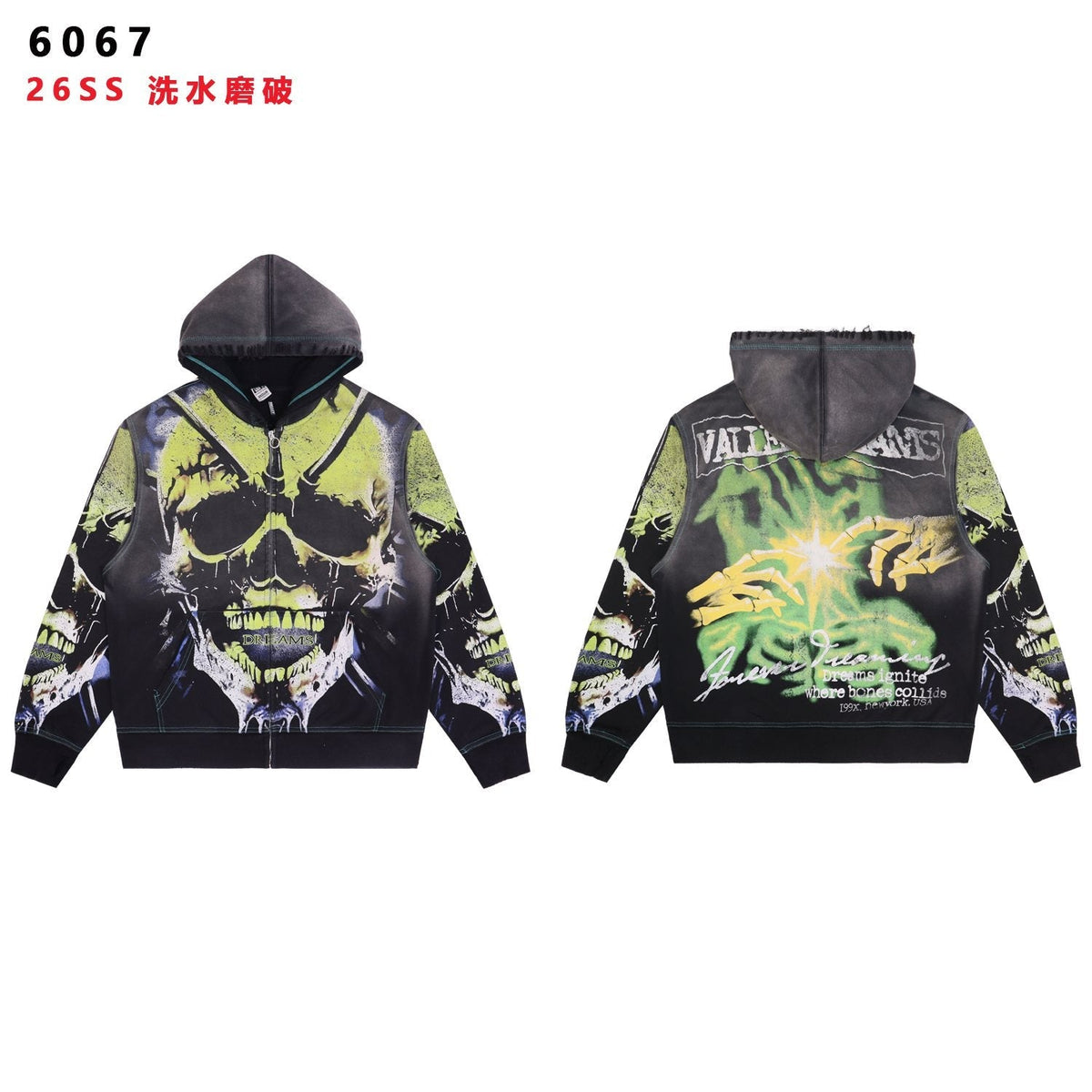VALE USA Valley Dreams Skull Graphic Zip Hoodie