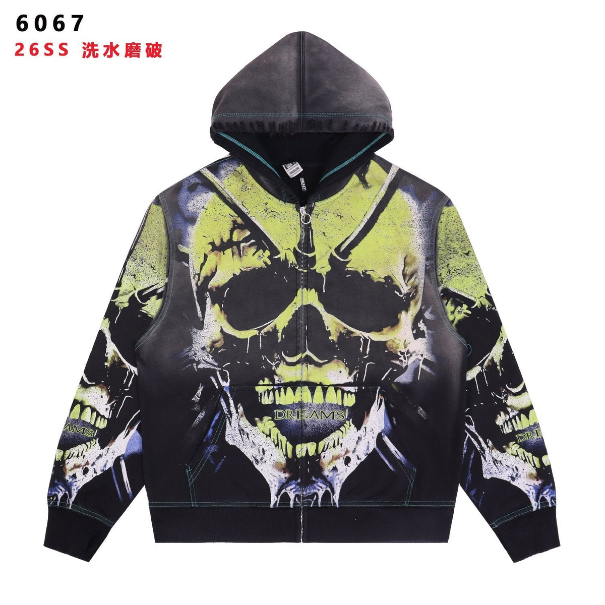 VALE USA Valley Dreams Skull Graphic Zip Hoodie